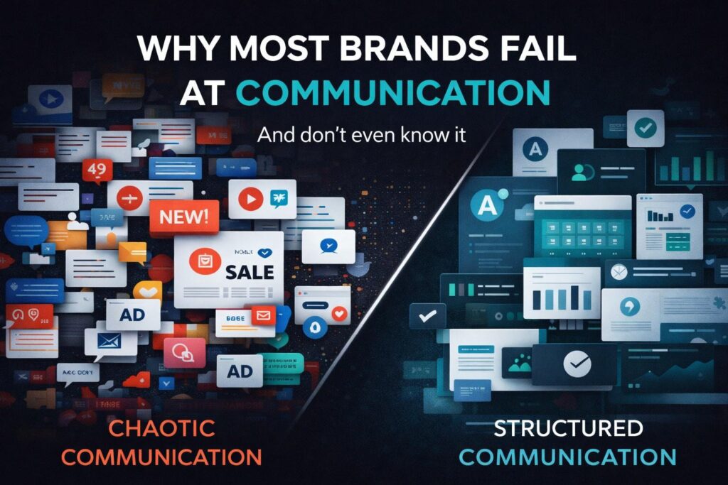 Chaotic vs structured brand communication comparison showing why most brands fail at communication
